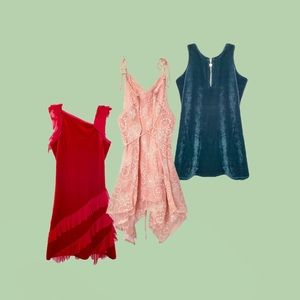 (3) Vintage Girls Dress Bundle Lot Pink Green Red